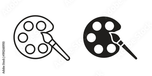 Artist color palette icon in black solid style. linear symbol.