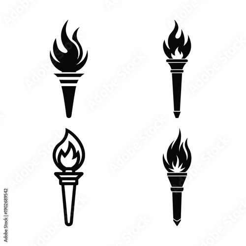 Four torch silhouettes isolated on a transparent background