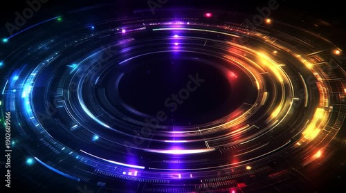 abstract futuristic ai technology background loop, colorful digital data visualization with copyspace, hightech holographic interface animation