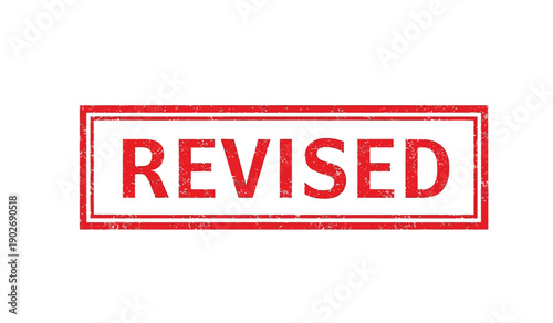 A red stamp with the word revised in a rectangular border on isolated for editing and proofreading purposes