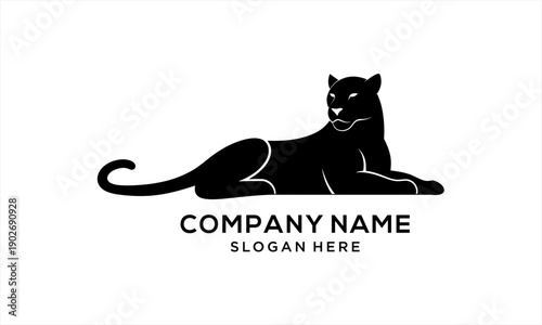 Majestic Black Panther Silhouette Resting Gracefully on a White Background.