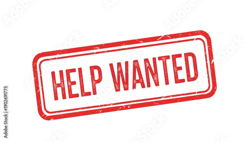 A red help wanted stamp on a for business or recruitment use