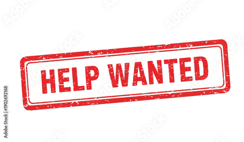 Red help wanted stamp on for job vacancy or employment concept