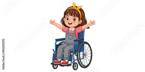 Happy disabled girl in wheelchair with golden crown celebrating joyfully isolated