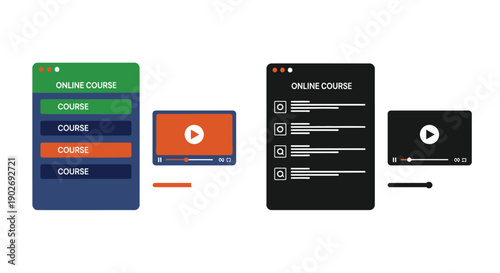 Mockups of mobile application interfaces displaying online course content