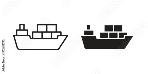 Container ship icon in black solid style. linear symbol.