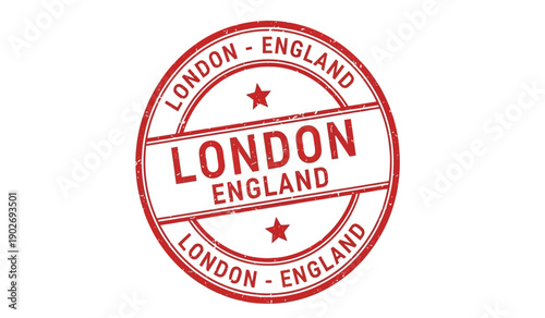 Red london england stamp logo with star on for travel or city guide