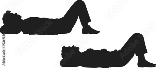 Man, lying, silhouette, set, showing, resting, relaxed, sleeping, pose, leisure, body, profile, lifestyle, calm, rest, black, vector, illustration, collection, design