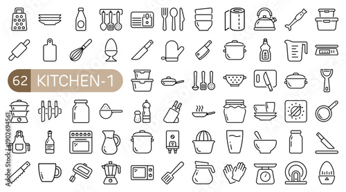 Kitchen Essentials Icon Set Outline Style (Part 1)