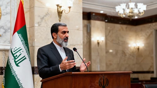 Government representative with Iraqi flag makes official declaration publicly