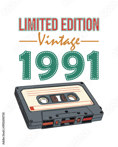 Limited Edition Vintage 1991 Cassette Tape Retro Vintage t-shirt Graphic.
