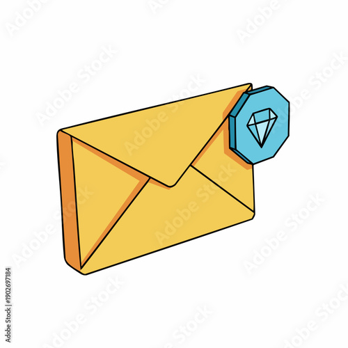Cartoon Handdrawn Envelope with Diamond Badge Premium Mail Message Icon