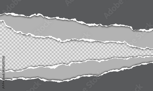 Horizontal torn paper layers with realistic ripped edges, isolated on transparent background for creative design.