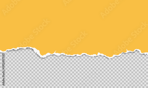 Yellow background with realistic torn paper edge, rough white ripped border revealing transparent space below.