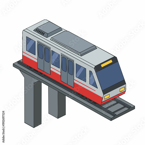 Isometric Illustration of Detailed Train on Elevated Track Transportation
