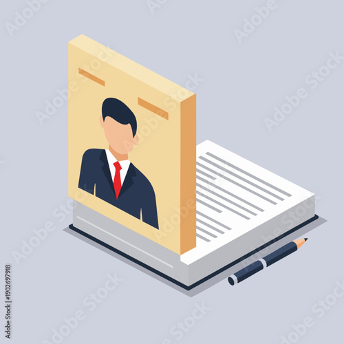 Isometric Detailed Biography Book Cover Design with Pencil Illustration