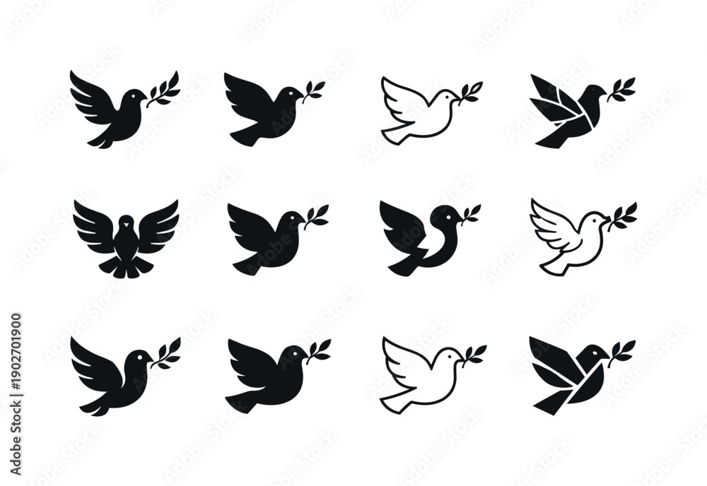 Fototapeta premium Relief. Icon set. Set Logo of Relief: dove of peace. harmonious logo variations of the same emblematic concept, each with different artistic