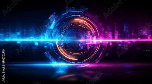 abstract futuristic ai technology background loop, colorful digital data visualization with copyspace, hightech holographic interface animation