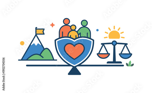 Australian values focused on resilience, fairness, and practical optimism. A conceptual illustration using balanced geometric forms and a