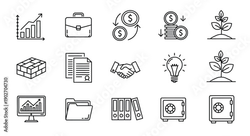 Business finance and growth symbols are shown as icons.