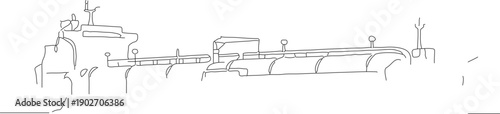 Simple Line Drawing Oil Tanker Ship Vessel Transportation Sketch Illustration