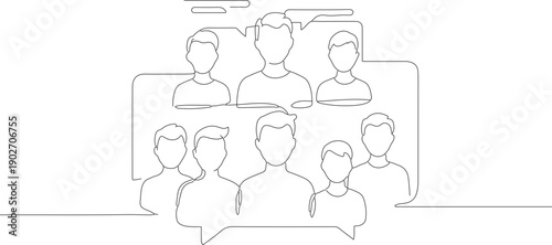 Simple Line Drawing of Group Communication Illustration Showing Social Interaction