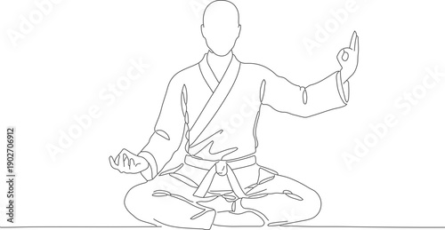 Outline Simple Line Art Man Meditating in Lotus Position Illustration