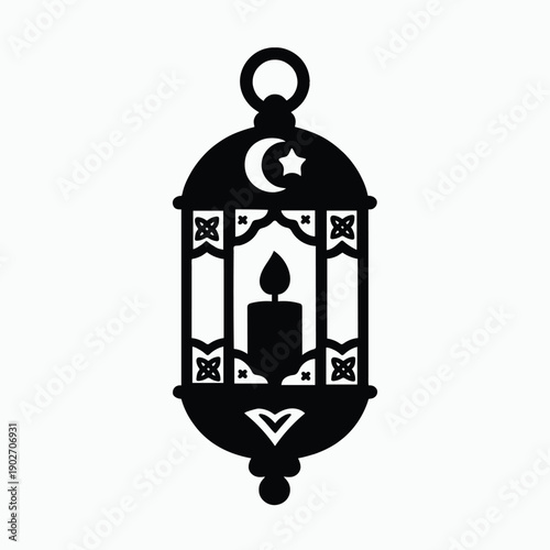 Decorative Lantern Silhouette with Candle Flame
