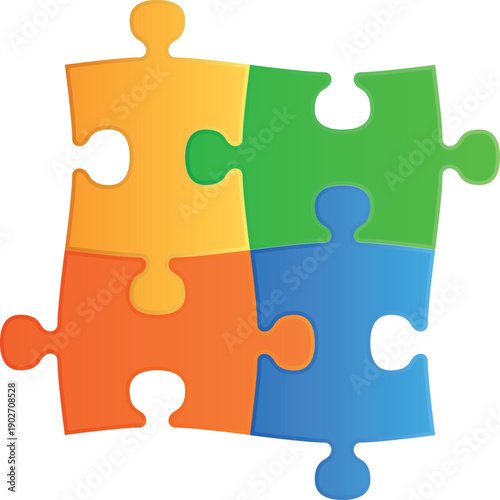 Puzzle pieces together. Four color jigsaw concept