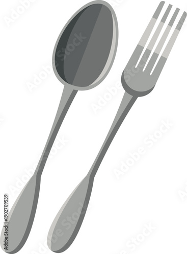 Spoon and fork cartoon icon. Cutlery color symbol