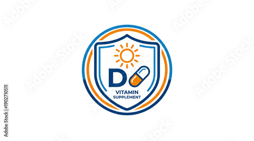 Free Download Vitamin D Immunity Support Icon Logo Badge Sticker with Shield, Sun, and Pill Design - GFXLoad