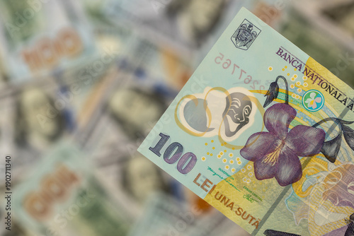 Romania Lei vs. dollar. The rate of the Romanian currency. Financial concept. Business background. Close up