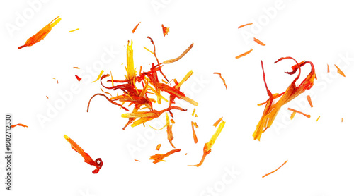 Fotografie Closeup safflower dry petals isolated on white background, clipping path
