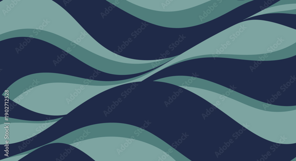Fototapeta premium Abstract seamless pattern featuring deep navy blue and muted seafoam green layered wavy shapes creating dynamic visual movement
