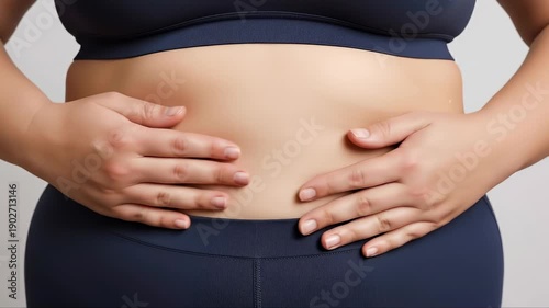 Wallpaper Mural Woman holding stomach in pain: stress, discomfort, or health concerns Torontodigital.ca