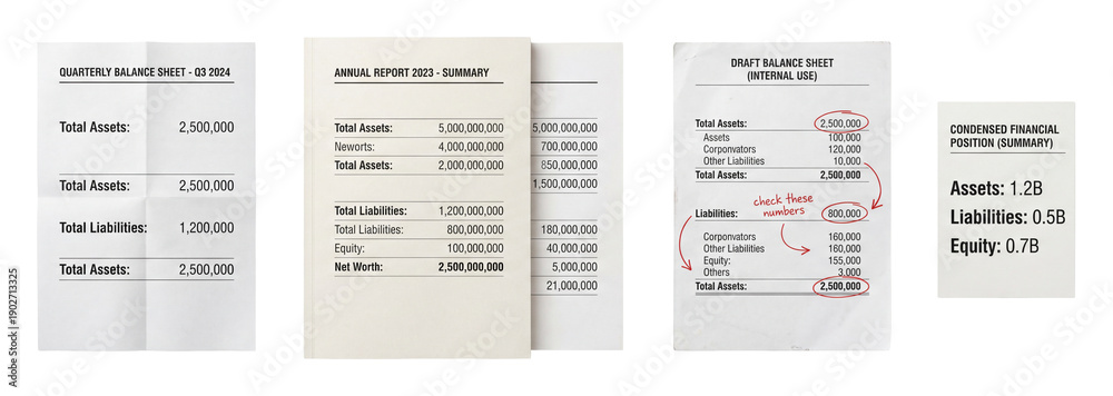 Naklejka premium Balance sheet printout set.