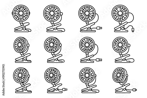 Grip circular cooling functional solution spring usb clip icon vector adjustable fan