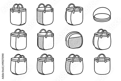 Outline icon panels rounded polyester foldable carry straps folded home vector hamper