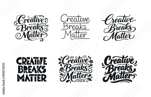 Creative breaks matter. Set lettering. harmonious lettering variations of the same emblematic concept, each with different artistic
