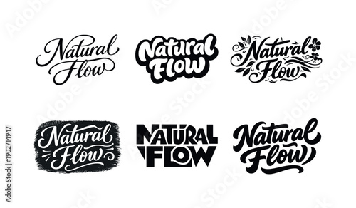 Natural flow lettering. Set lettering. harmonious lettering variations of the same emblematic concept, each with different artistic