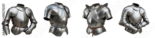 Schilderij op canvas Set and Collection of Medieval Plate Armor Chestpieces, Polished Silver Knight B