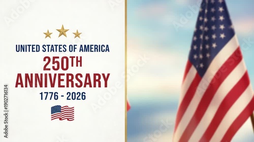 Patriotic Semiquincentennial celebration banner marking two hundred fifty years of United States nationhood, spanning 1776 to 2026