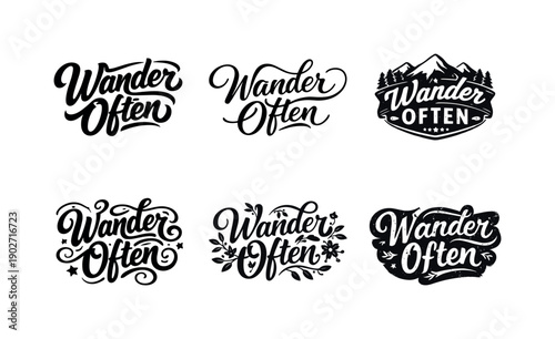 Harmonious Lettering Grid. Wander often. Set lettering. harmonious lettering variations of the same emblematic concept, each with different artistic