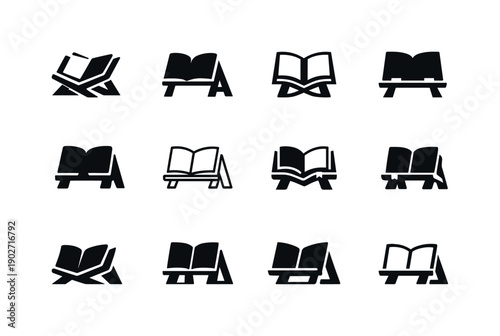 Recipe stand. Icon set. Set Logo of recipe stand: folding stand. harmonious logo variations of the same emblematic concept, each with