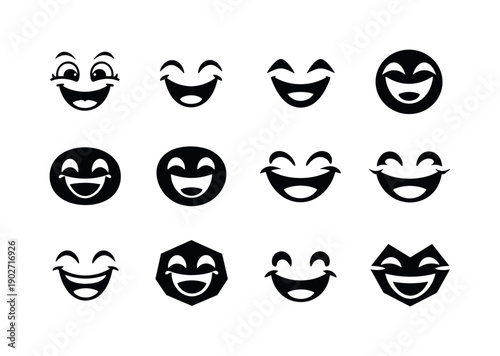 Expressive Eyes Icons. laugh-out-loud moment. Icon set. Set Logo of laugh-out-loud moment: expressive eyes and smile. harmonious logo variations of the same