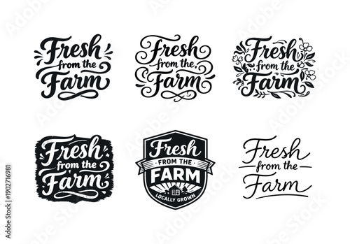 Fresh from the farm lettering. Set lettering. harmonious lettering variations of the same emblematic concept, each with different artistic