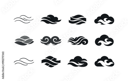 Rolling Fog. Icon set. Set Logo of Rolling Fog: drifting fog waves. harmonious logo variations of the same emblematic concept, each with