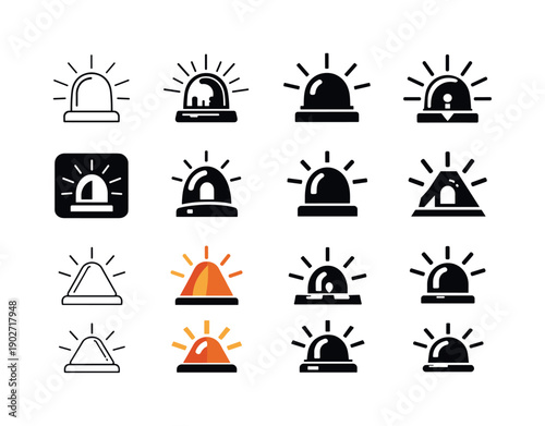 Safety warning lights. Icon set. Set Logo of Safety warning lights: road hazard lamp. harmonious logo variations of the same emblematic