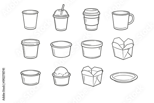 Icons soup cup dessert snack cream vector paper icon container takeaway