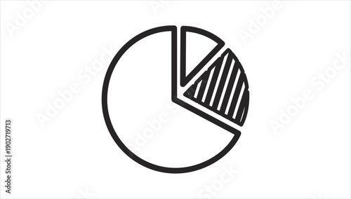 Simple black and white pie chart graphic illustration.